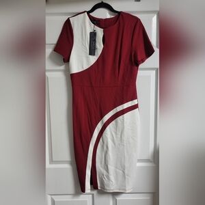 Homeyee Womens Elegant Burgundy and White Polyester Spandex Dress Size 10